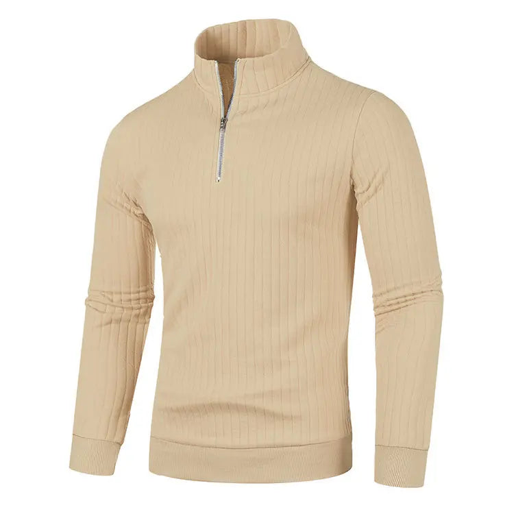 Men&#39;s Semi Turtleneck Long Sleeve Half Zip Pullover Knitted Sweater - Female Knitwear Tops