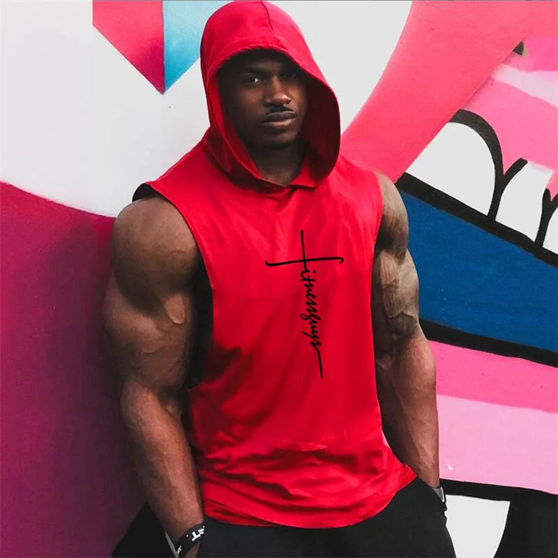 Fitness Guys Mens Hooded Tank Top Bodybuilding Stringer Hoodies Singlets Summer Gym Clothing Cotton Sports Sleeveless T Shirt