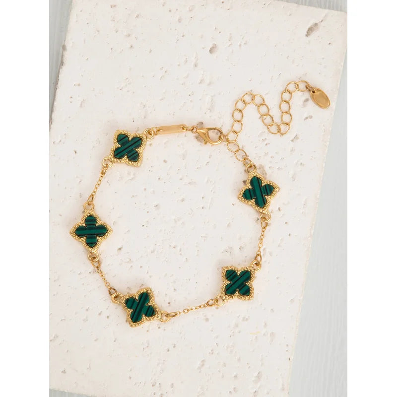 New Lucky Clover Bracelet for Women, Gold-Plated Stainless Steel Single-Sided Flower Design