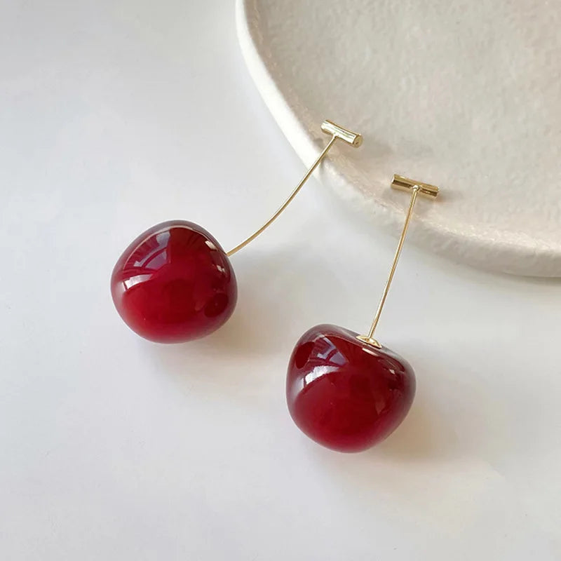 Sweet Red Cherry Earrings – Delicate Fruit Design Drop Dangle Earrings for Women, Perfect for Weddings and Parties