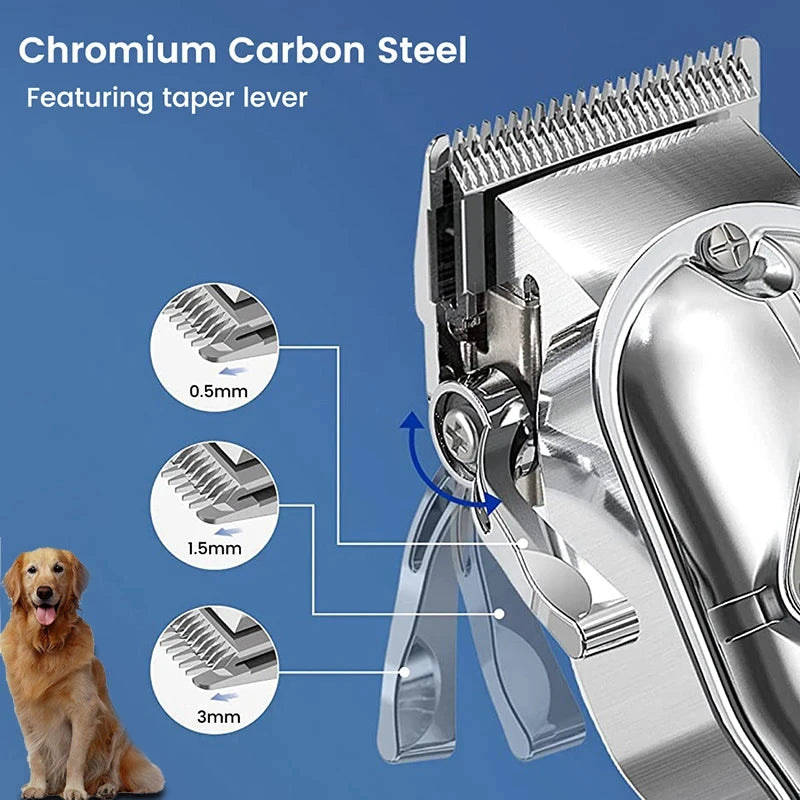 Professional Dog Hair Clipper: All-Metal Rechargeable Pet Trimmer for Quiet Grooming