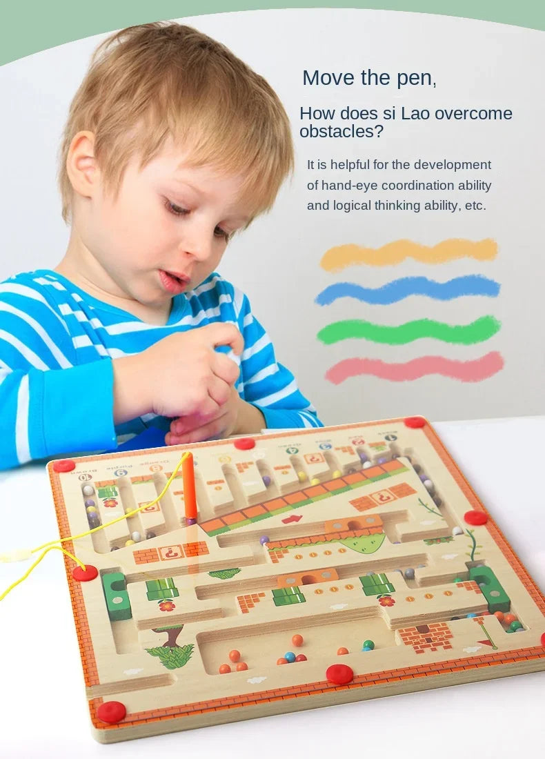 Wooden Magnetic Color and Number Maze – Montessori Learning Education Toy for Color Matching