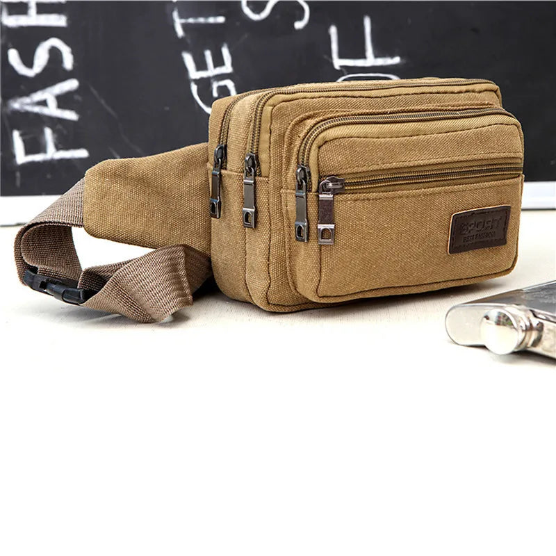 Canvas Waist Bag - Durable Multifunctional Outdoor Pack for Men, High Capacity Portable Phone Purse