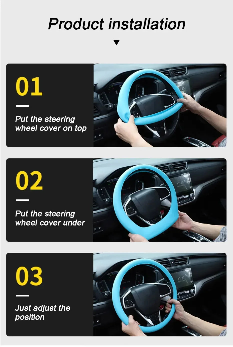 Silica Gel Steering Wheel Cover - Full Surround Elastic Protector, Anti-Slip, Universal Fit for 33-40cm Wheels