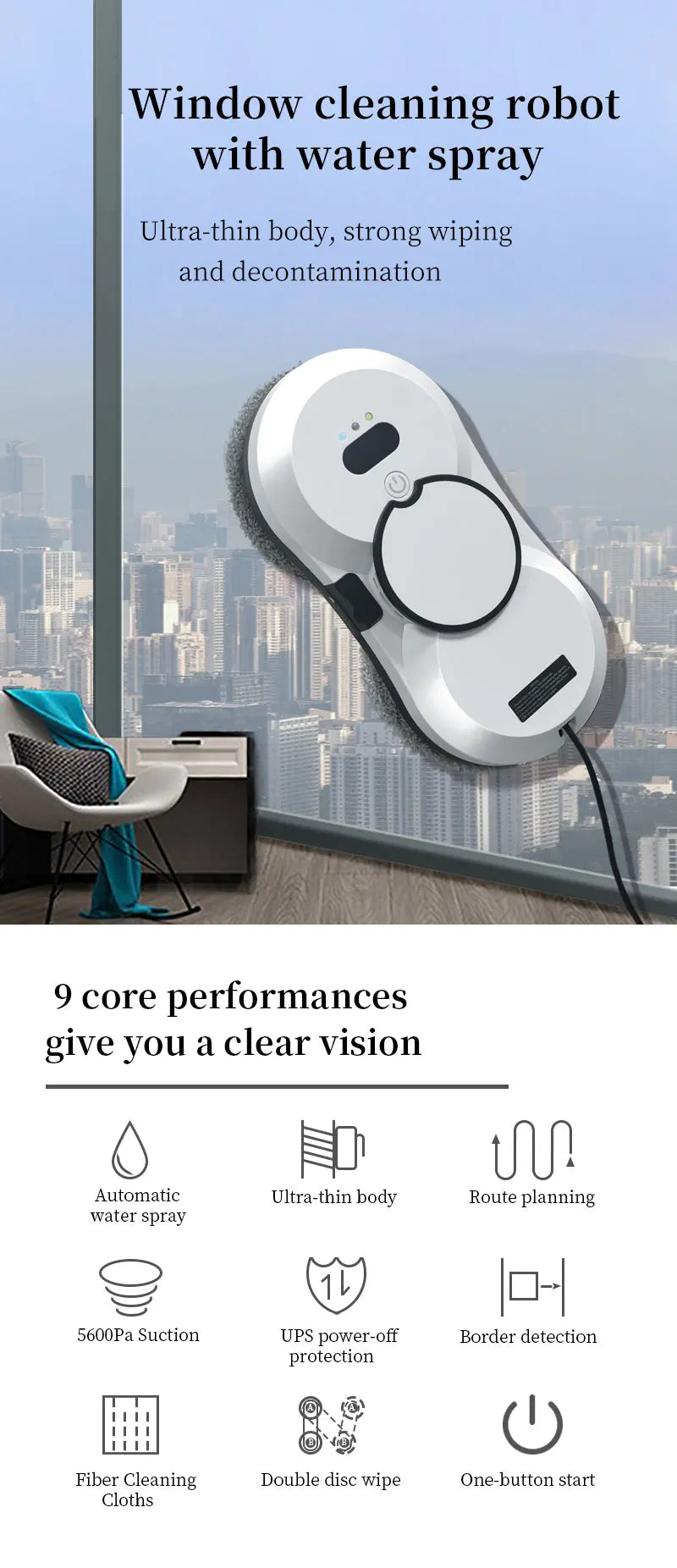 Intelligent Window Cleaning Robot - Water Spray Glass Cleaner with Double-Sided Brushless Motor for High-Rise