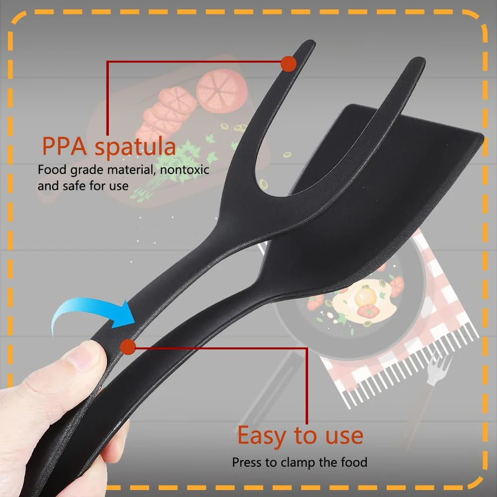 2-in-1 Grip Flip Spatula Tongs: Non-Stick Nylon Egg Flipper for Pancakes, Fish, French Toast, and Omelets