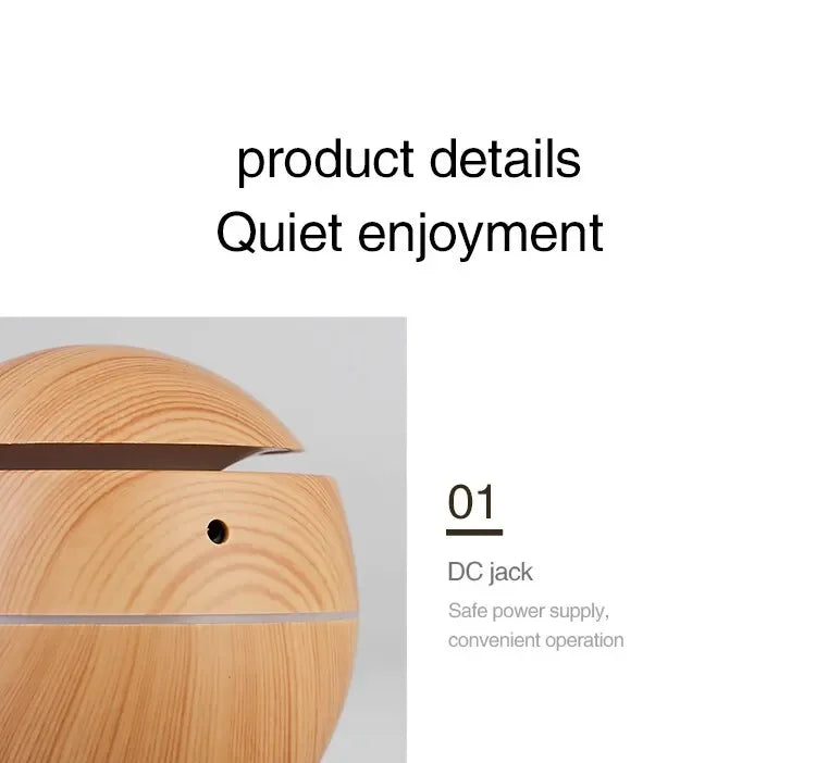 USB Ultrasonic Cool Mist Humidifier - Wood Grain Essential Oil Diffuser &amp; Purifier