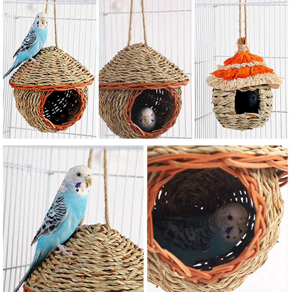 Hand-Woven Grass Bird Nest – Cozy House for Parrots, Canaries &amp; Lovebirds