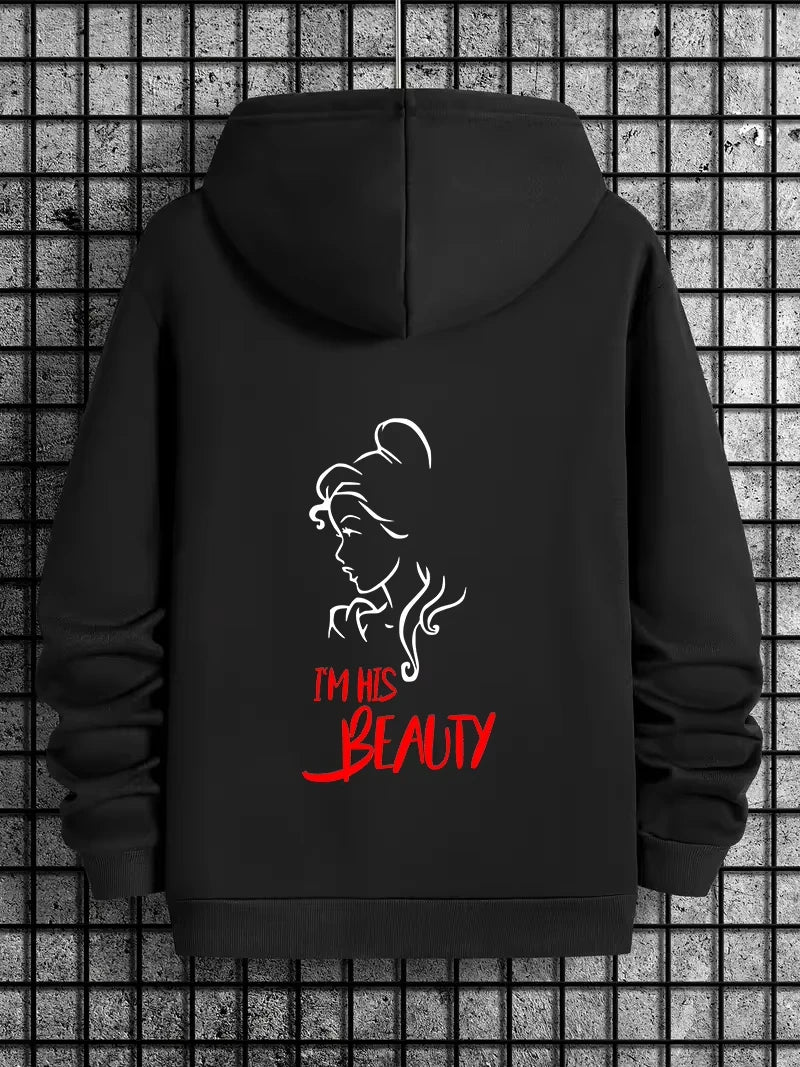 Love Print Fleece Hoodie for Men and Women, Casual Long Sleeve Pullover, Streetwear Autumn Winter Couple Sweatshirt