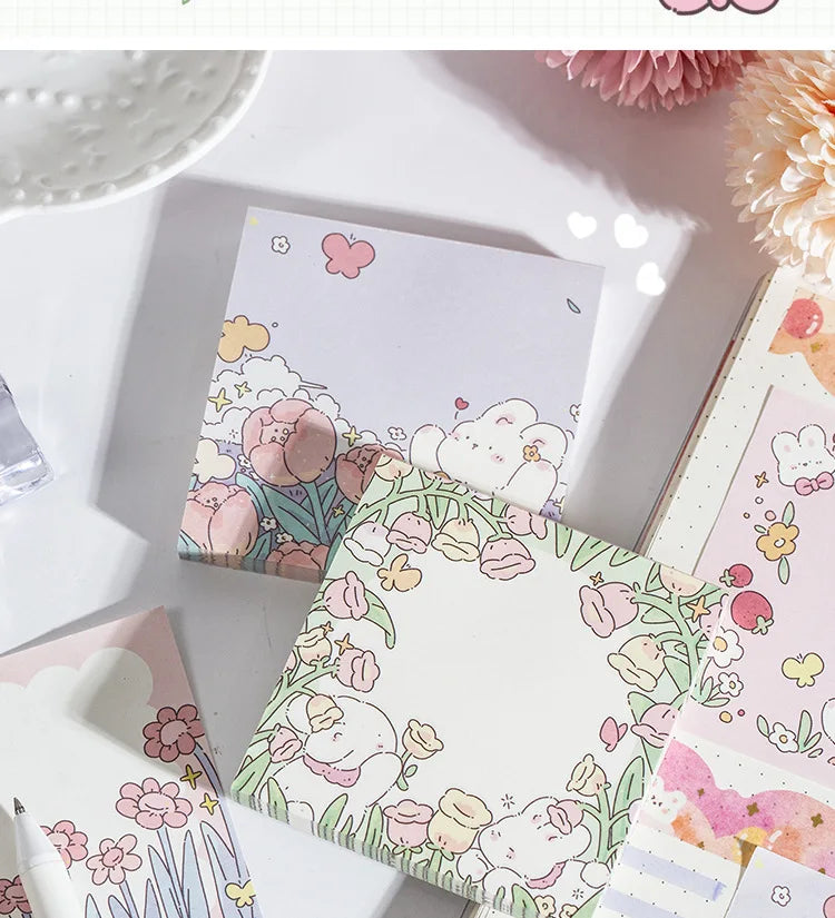 Mr. Paper 100pcs Square Memo Pad - Fresh Floral Decoration for Notes