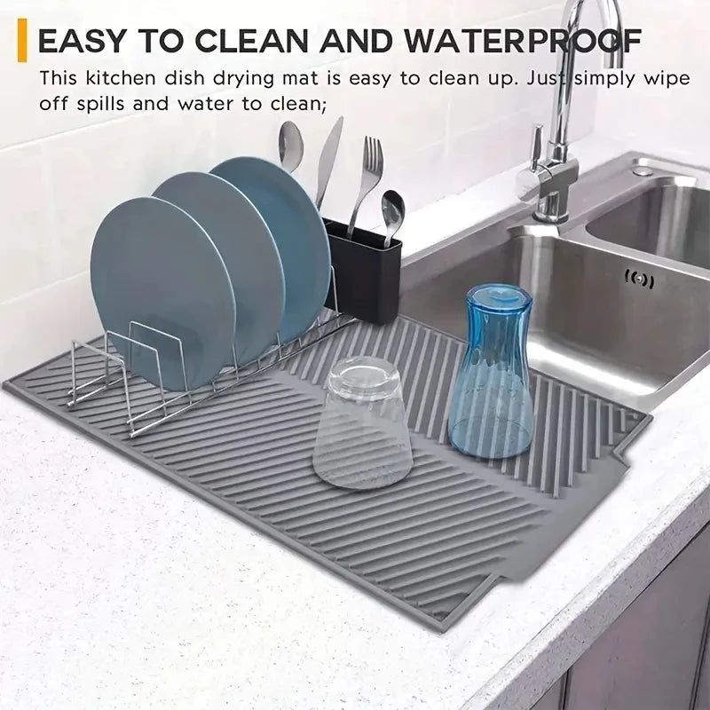 Silicone Draining Board Mat: Eco-Friendly Folding Dish Drying Mat, Large Drain Pad, and Heat-Resistant Drainer for Pots