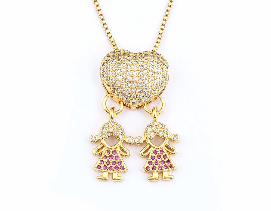 Nidin Luxury Crystal Zircon Heart Pendant Necklace for Girls and Boys, Romantic Inlaid Design Fashion