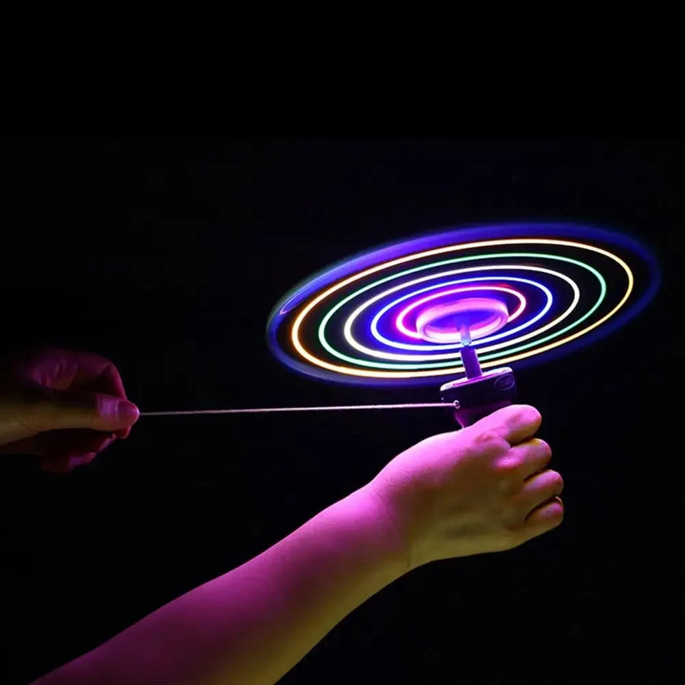 Kids Luminous Flying Disc Propeller Toys LED Lighting Pull String Flying UFO Toy Spinning Top Outdoor Game Sports Toy Gift