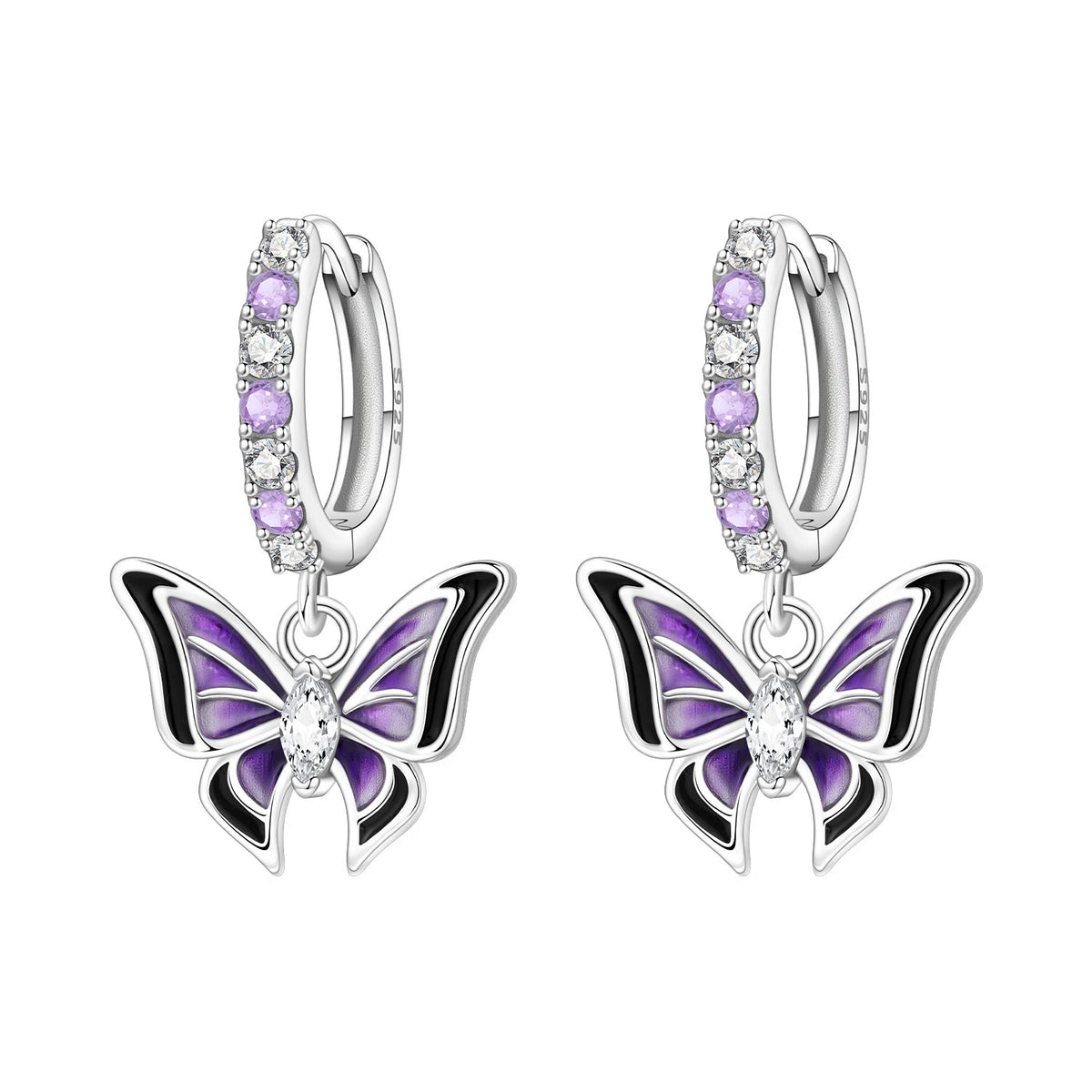 Original 925 Sterling Silver Pink Paw Print Earrings with Zircon, Heart Flower and Leaf Design, Elegant Women's Party Jewelry Gift