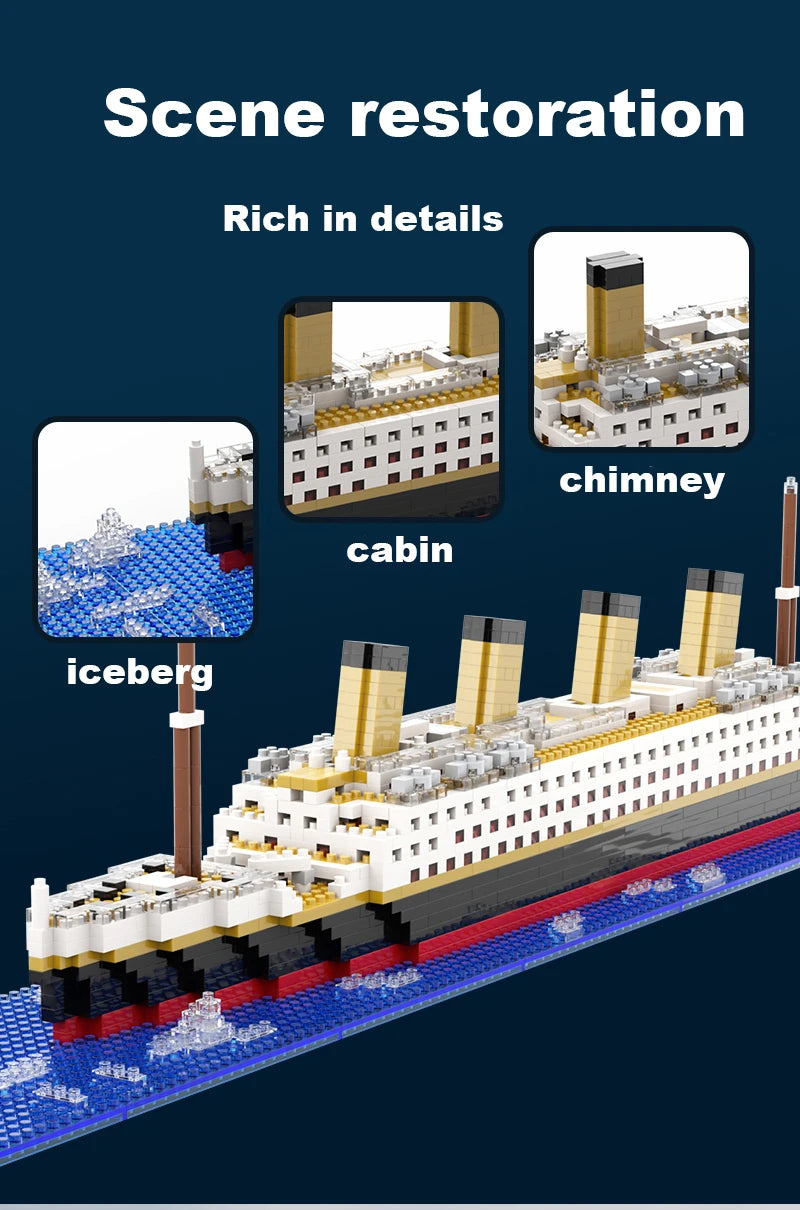 Titanic Building Block Model Kit: Small Particle Puzzle Cruise Ship for Kids