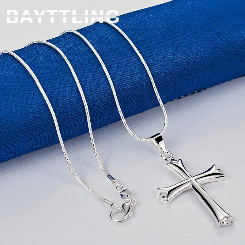 Silver Cross Pendant Necklace with 16–30 Inch Chain for Women and Men, Elegant Religious