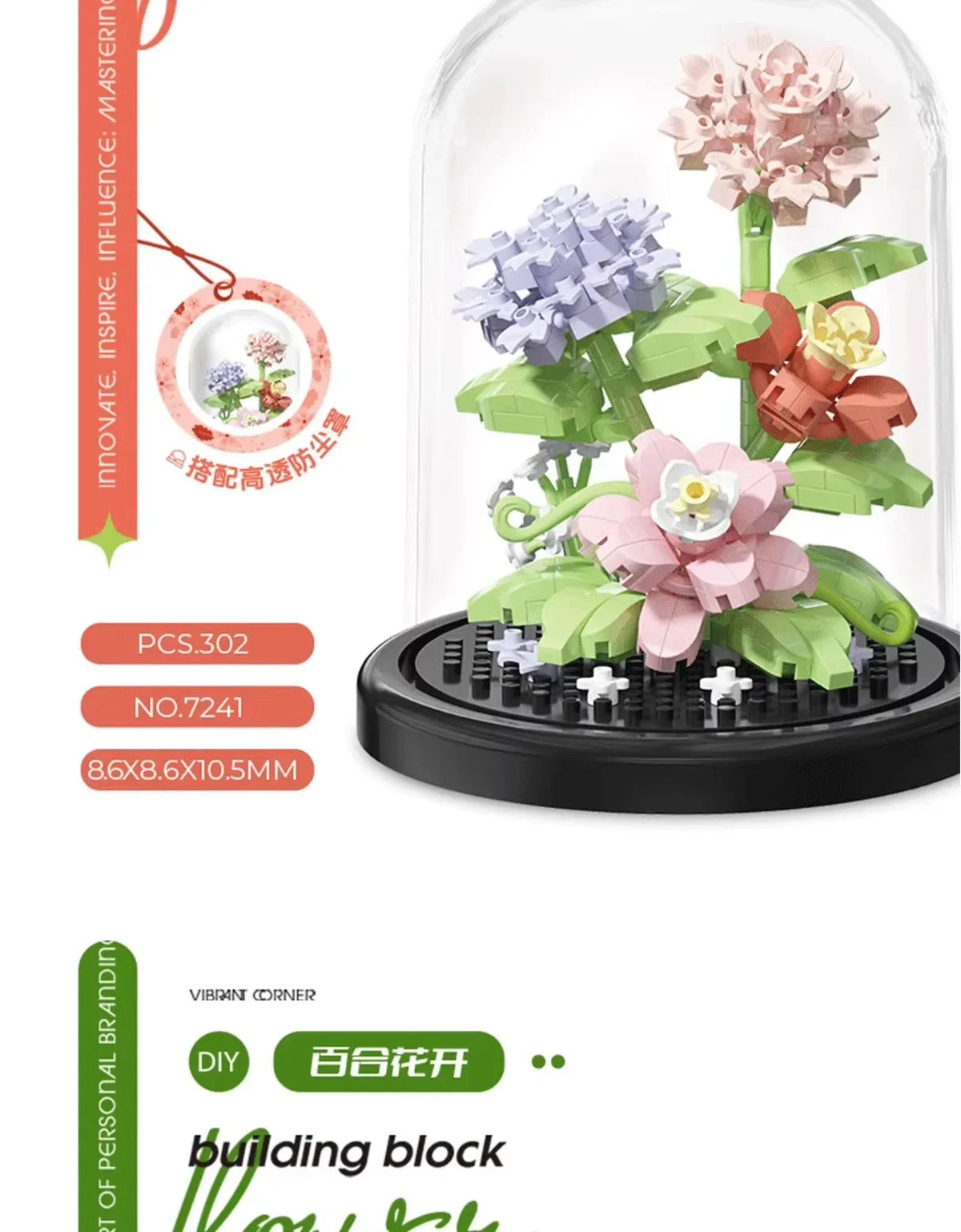 Flower Bouquet Bonsai Building Blocks – Artificial Plastic Plant with Dust Cover