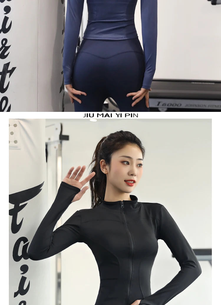 Women&#39;s Slim Fit Workout Jacket: Long Sleeve Zipper Tracksuit Top for Yoga &amp; Running