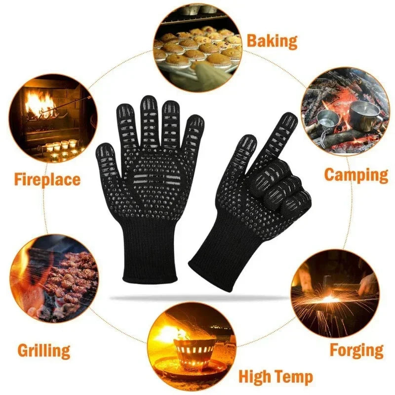 BBQ Gloves: High-Temperature Resistant Oven Mitts for 500-800 Degrees – Fireproof and Insulated