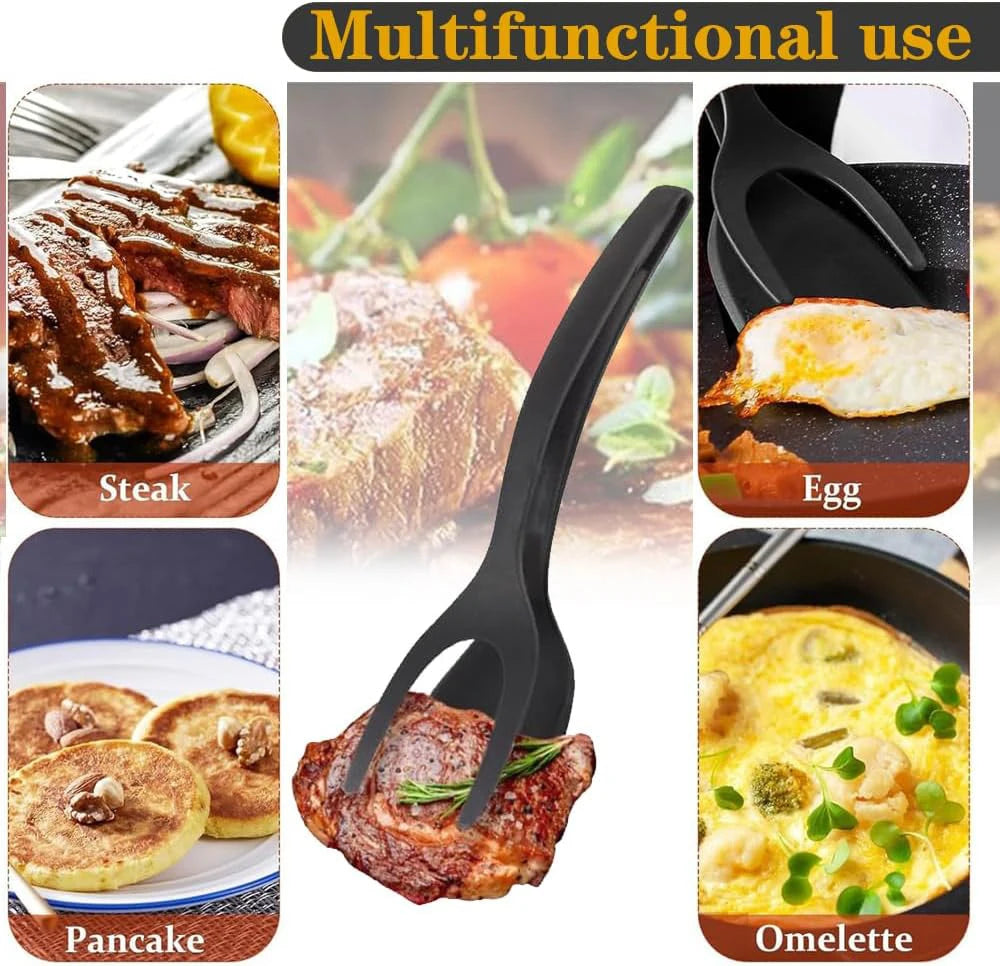 2-in-1 Grip Flip Spatula Tongs: Non-Stick Nylon Egg Flipper for Pancakes, Fish, French Toast, and Omelets