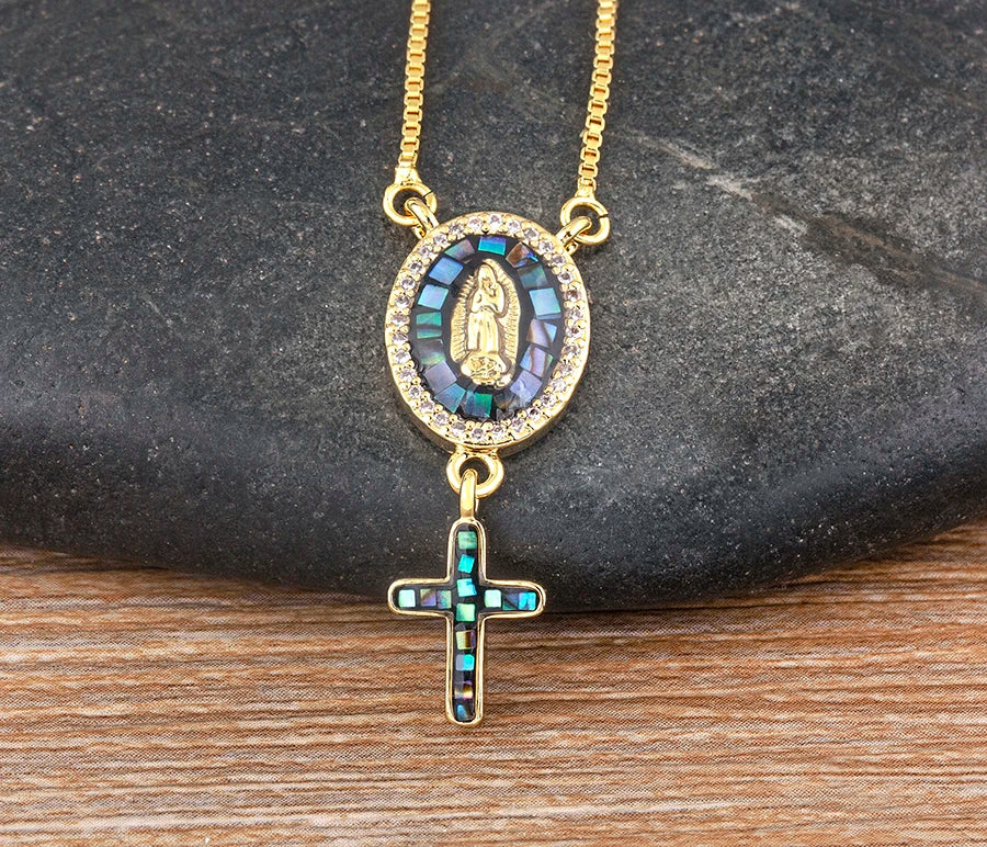 Nidin Fashion Gold-Plated Virgin Mary Cross Pendant Necklace for Women and Men, Religious Charm Jewelry