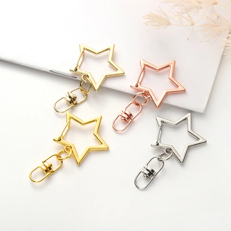 10PCS Star Pentagram Key Chain Rings – Hollow Keychains with Lobster Clasp for DIY Jewelry Making