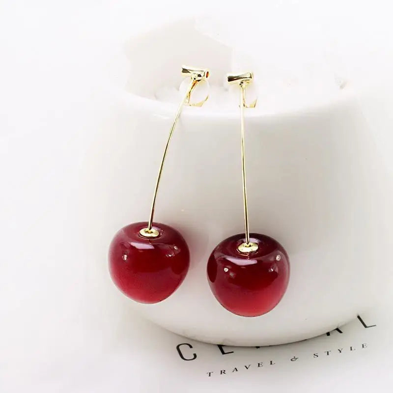 Sweet Red Cherry Earrings – Delicate Fruit Design Drop Dangle Earrings for Women, Perfect for Weddings and Parties