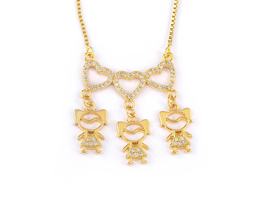 Nidin Gold-Plated Mom and Daughter Pendant Necklace with Cubic Zirconia, Elegant Mother's Day Jewelry Gift