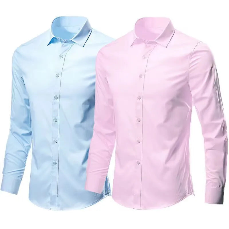 Men&#39;s Elastic Spring And Autumn New long Sleeve Shirt Anti-wrinkle Free ironing Business Comfort Fashion Breathable Slim