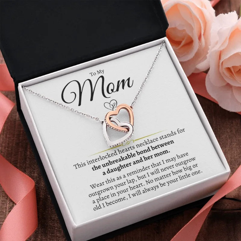 Double Ring Hollow Love Necklace for Mom, Contrast Color Design with Gift Card Ladies Fashion Jewelry