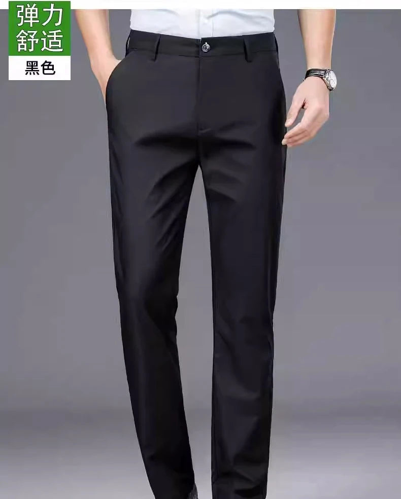 Male Smart Casual Pants Stretchy Sports Men&#39;s Fast Dry Trousers Spring Autumn Full Length Straight Office Black Navy Work Pants