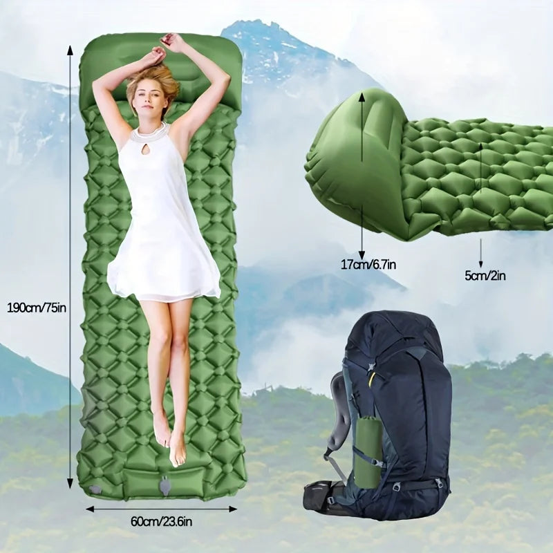 Ultralight Inflatable Camping Mattress with Built-In Pump &amp; Pillows – Ideal for Hiking