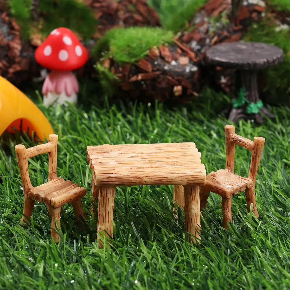 3pcs Miniature Table and Chairs Set - Fairy Garden Furniture for Dollhouses