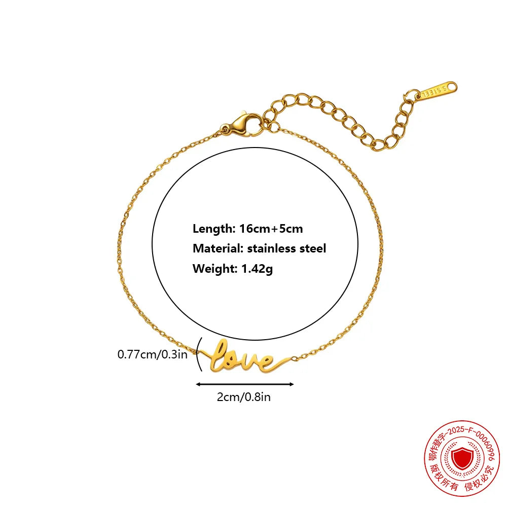 Romantic Love Letter Charm Bracelet for Women, 18K Gold-Plated Stainless Steel, Valentine’s Day Gift