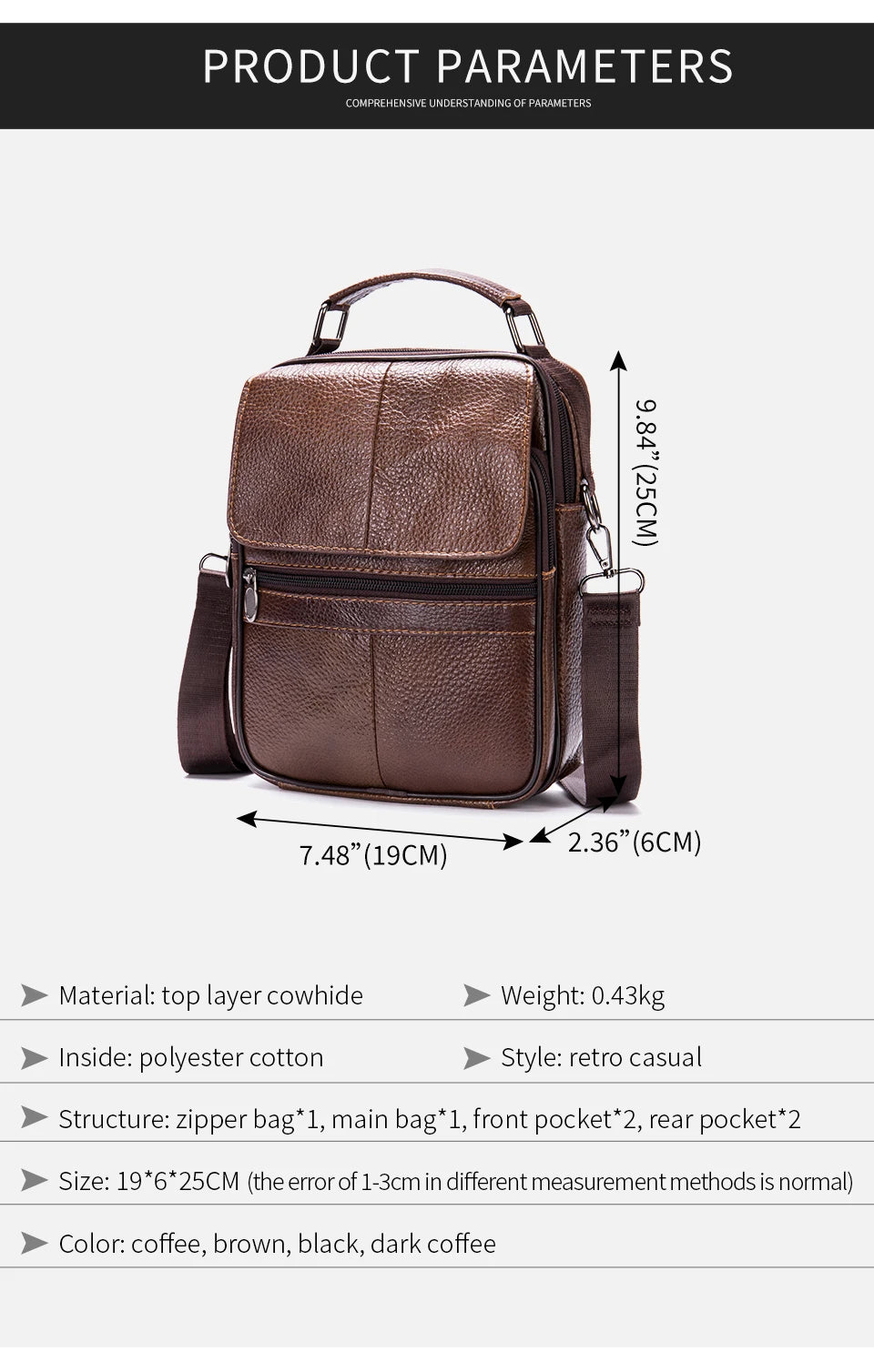 WESTAL Genuine Leather Crossbody Bag - Designer Messenger Bag for iPad and Daily Use