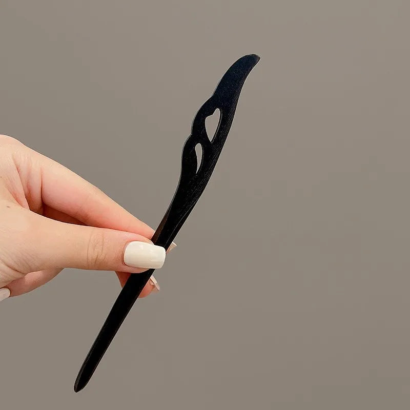 Simple Black Wood Hairpin – Elegant Hair Accessory for Women, Perfect for Everyday or Special Occasions