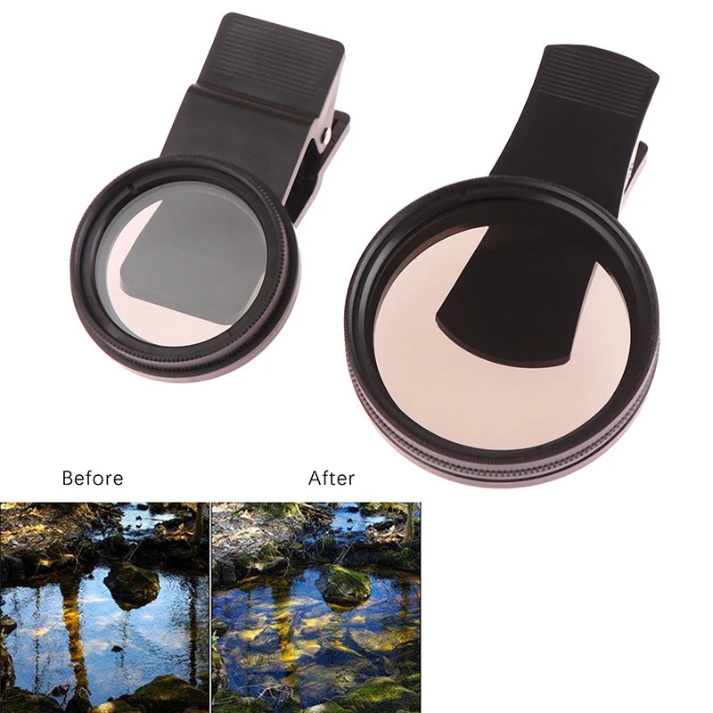 Universal 37/52mm CPL Circular Polarizer Filter: Portable Black Filter with Clip for Camera and Phone