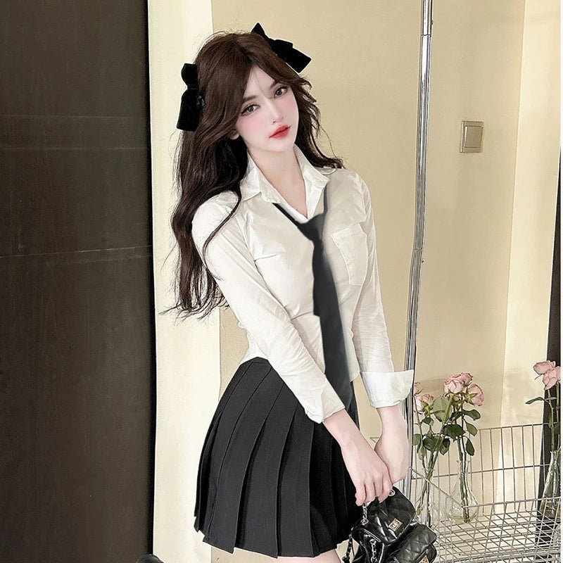 Women&#39;s Elegant Slim Blouse: Korean Y2K Cropped Shirt for Casual &amp; Office Wear