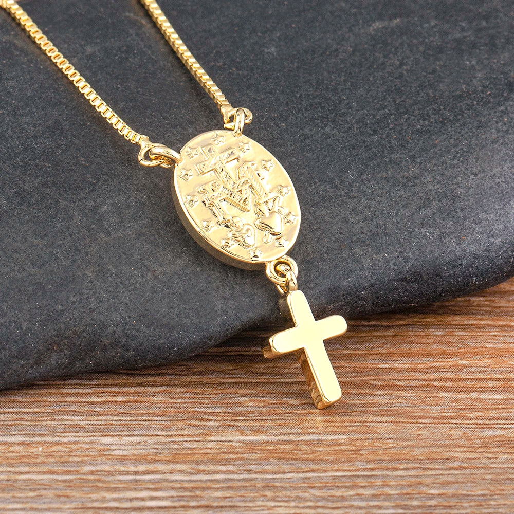 Nidin Fashion Gold-Plated Virgin Mary Cross Pendant Necklace for Women and Men, Religious Charm Jewelry