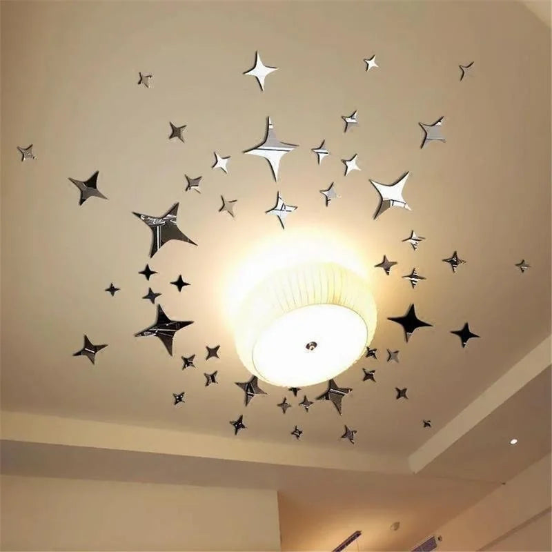 50Pcs 3D Star Shape Mirror Effect Wall Art Decals: Vogue Home Decor Stickers