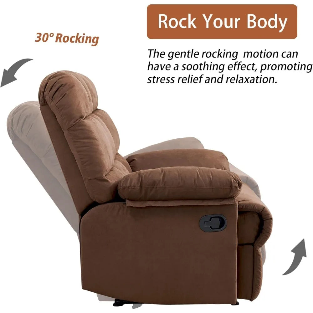 Rocker Recliner Chair for Adults: Overstuffed Manual Reclining Sofa in Soft Upholstered Fabric