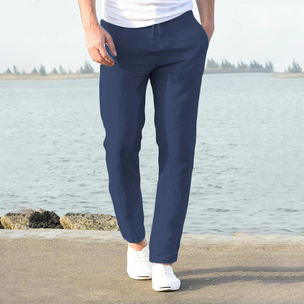 2023 Men&#39;s Cotton Linen Pants Male Autumn New Breathable Solid Color Linen Trousers Fitness Streetwear S-3XL