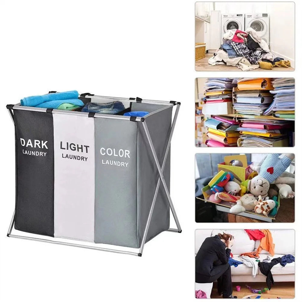 3-Grids Laundry Basket: Foldable Waterproof Storage Organizer for Dirty Clothes – Large Laundry Hamper for Bathroom