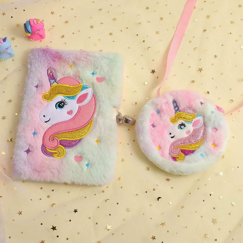 2PC Cartoon Unicorn Crossbody Bag - Cute Plush Shoulder Bag for Kids, Ideal for School &amp; Holidays