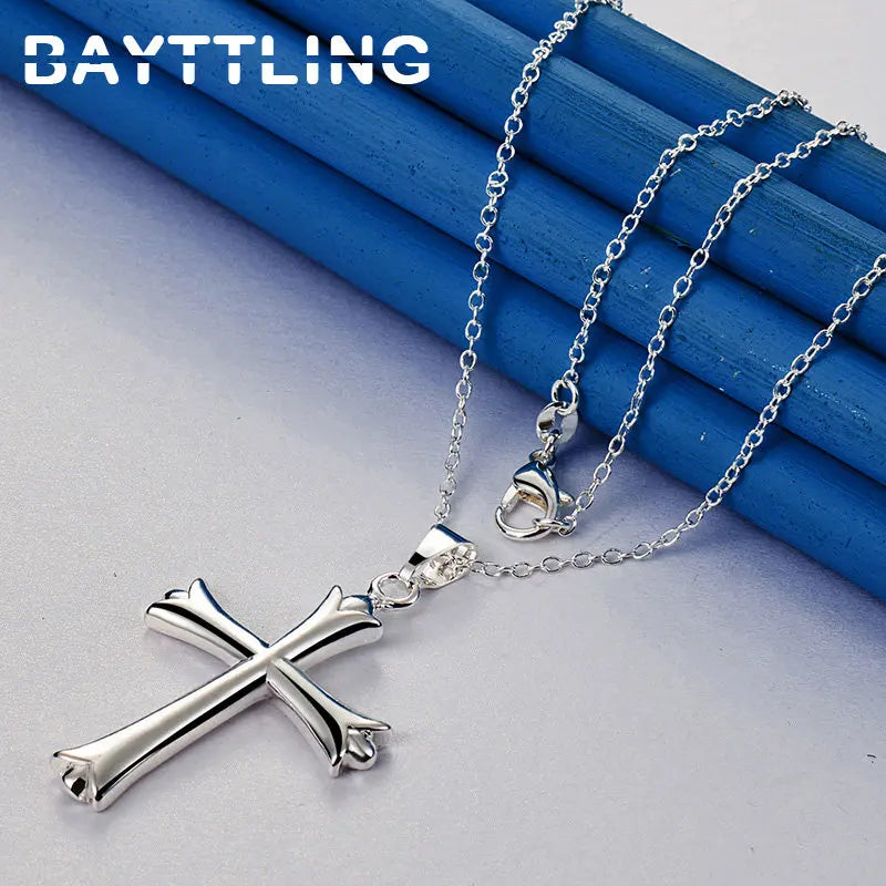 Silver Cross Pendant Necklace with 16–30 Inch Chain for Women and Men, Elegant Religious