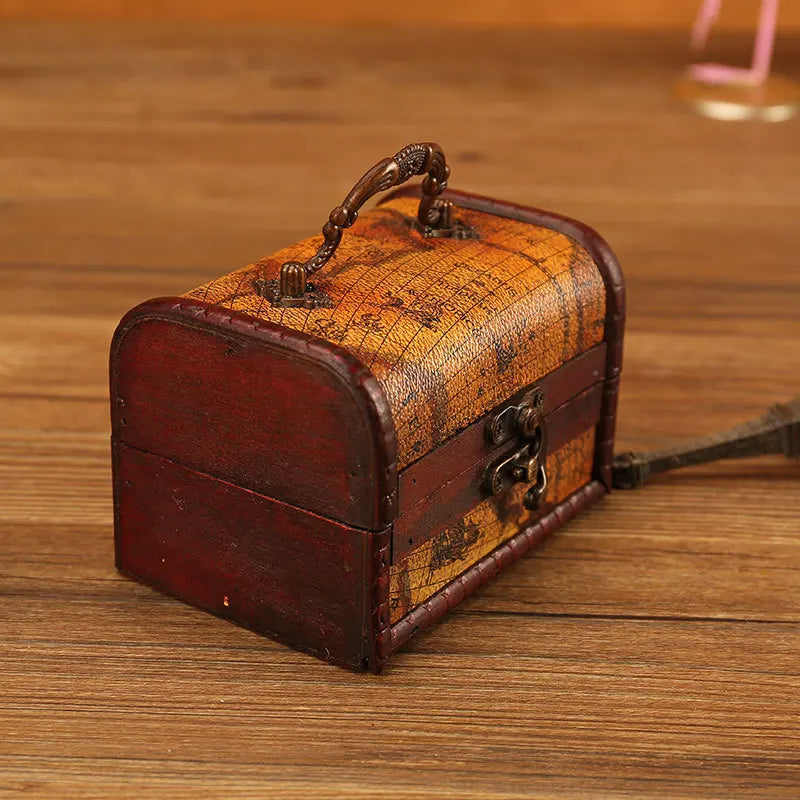 Antique Retro Wooden Jewelry Storage Box with Green Crystal Stone, Vintage Gift and Keepsake Packaging Box