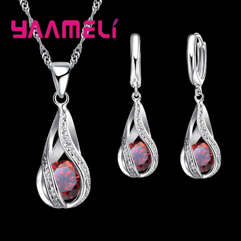 925 Sterling Silver Cubic Zircon Bridal Jewelry Set for Women, Crystal Necklace and Earrings, Elegant Wedding Gift
