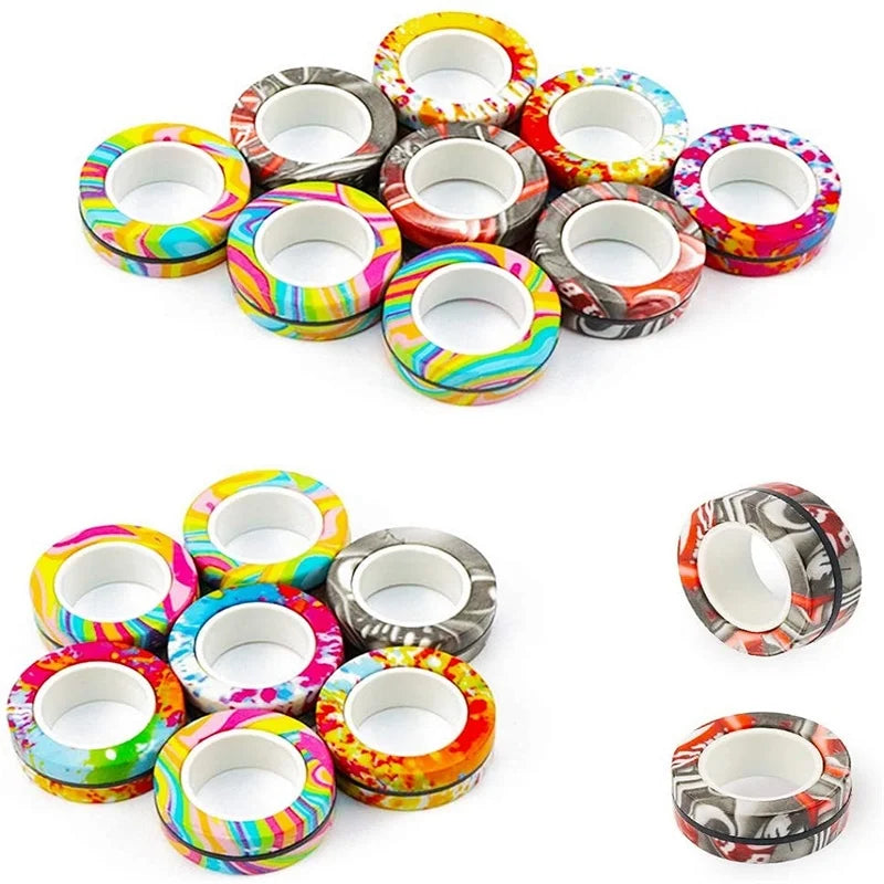 3-Piece Magnetic Fidget Rings Set: Colorful Stress Relief Toys for Adults and Kids