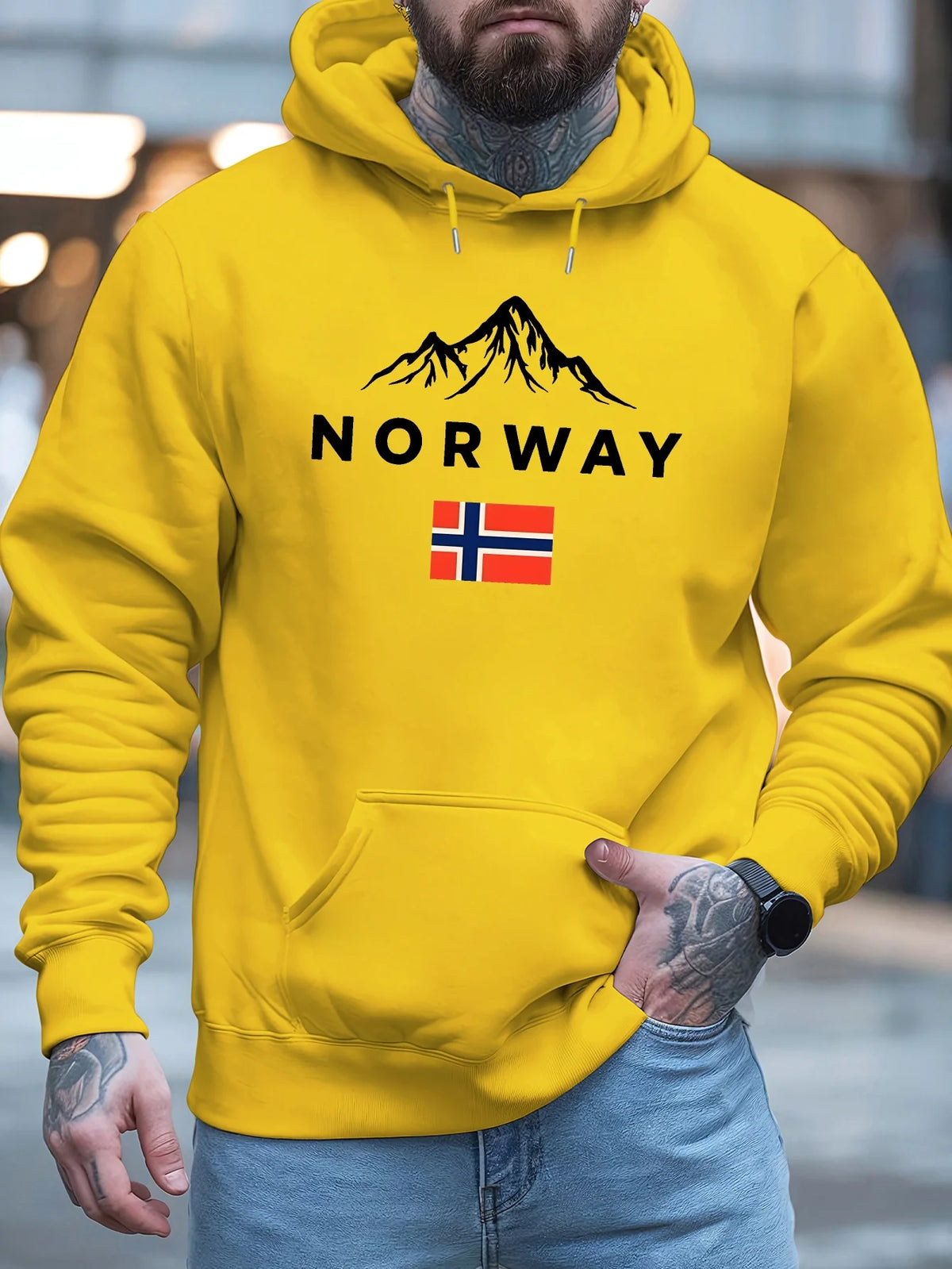 Norwegian Letter Print Hoodie for Men and Women, Casual Hip Hop Sweatshirt, Outdoor Workout Streetwear, Autumn Winter Pullover