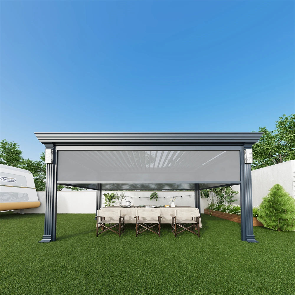 Customizable Louvered Pergola with Adjustable Waterproof Roof - Motorized Remote Control